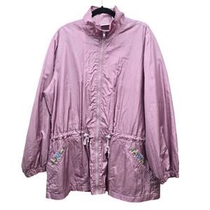 VTG Blair Windbreaker Jacket Womens Lilac Embroidered Coquette Boho Cottagecore